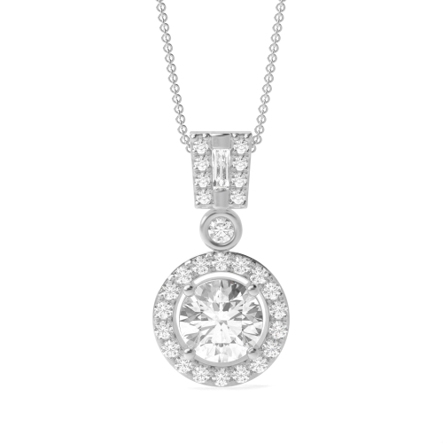 4 Prong Round Unique Moissanite Halo Pendant Necklaces