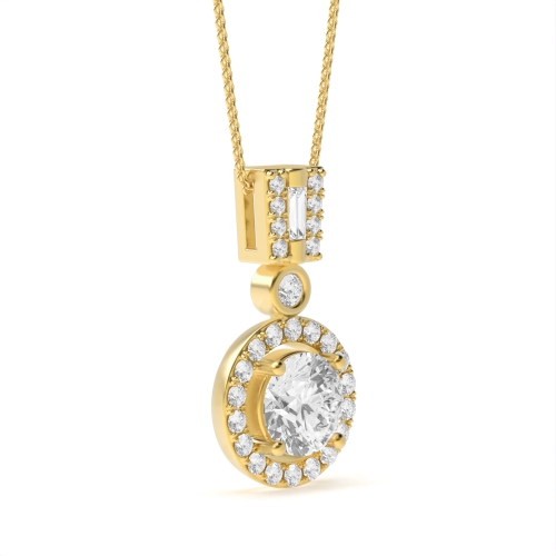 4 Prong Round Yellow Gold Unique Halo Pendant Necklaces