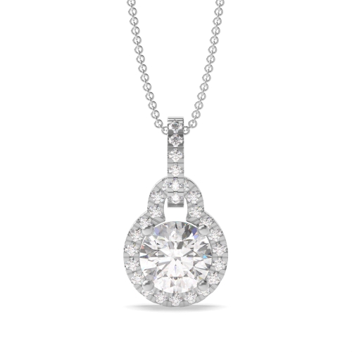 4 Prong Round Halo Pendant Necklaces