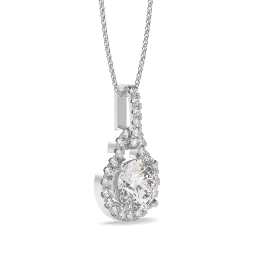 4 Prong Round Lock Dangling Moissanite Halo Pendant Necklace