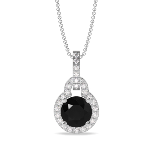 4 Prong Round Lock dangling Black Diamond Pendant Necklaces