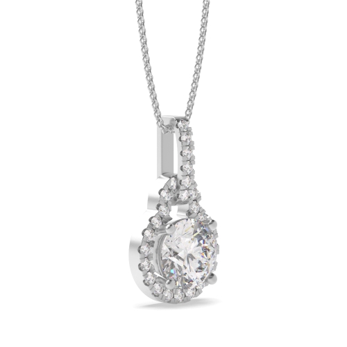 4 Prong Round Lock dangling Moissanite Halo Pendant Necklaces
