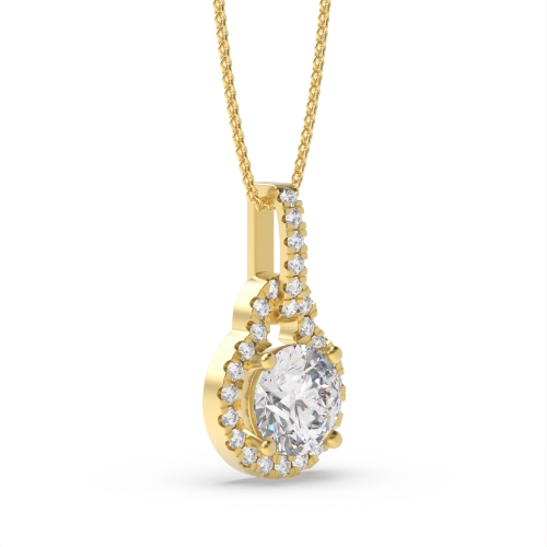 4 Prong Round Yellow Gold Lock dangling Halo Pendant Necklaces