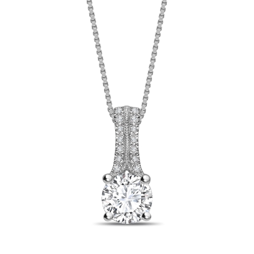 Two Lab Grown Diamond Set Bale Round Shape Solitaire Lab Grown Diamond Necklace
