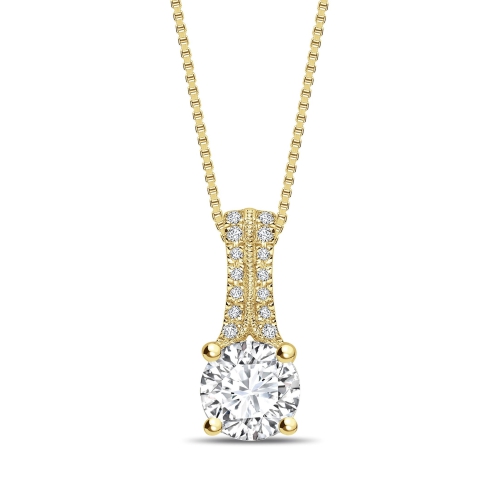 4 Prong Round Yellow Gold Two bale Pendant Necklaces