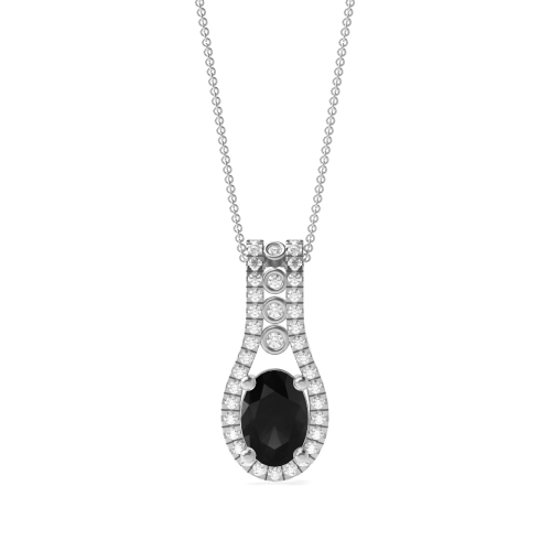 4 Prong Oval Cascade Black Diamond Pendant Necklaces
