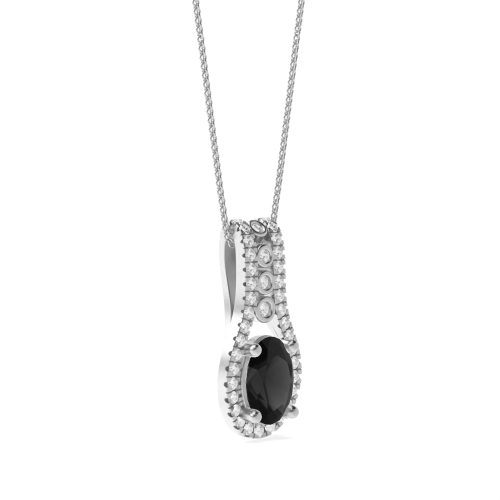 4 Prong Oval Cascade Black Diamond Pendant Necklaces