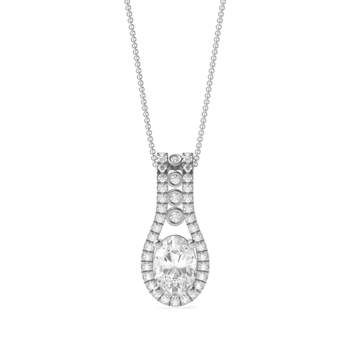4 Prong Oval Cascade Moissanite Halo Pendant Necklaces