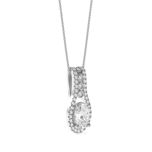 4 Prong Oval Cascade Moissanite Halo Pendant Necklaces