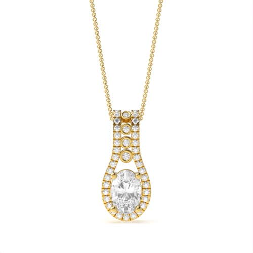 4 Prong Oval Yellow Gold Cascade Halo Pendant Necklaces