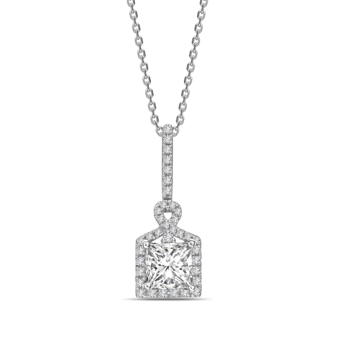 Buy Unique Design Princess Shape Halo Lab Grown Diamond Necklace - Abelini