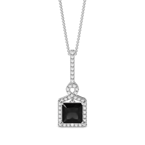4 Prong Princess Unique Black Diamond Pendant Necklaces