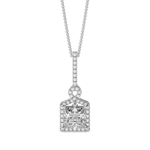 4 Prong Princess Unique Moissanite Halo Pendant Necklaces
