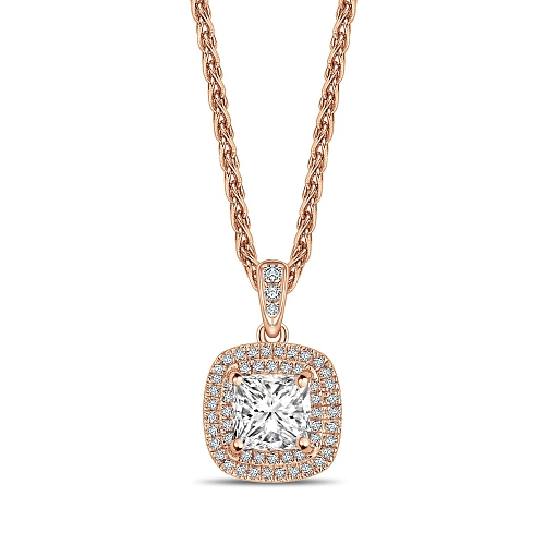 4 Prong Princess Rose Gold Double row dangling Pendant Necklaces