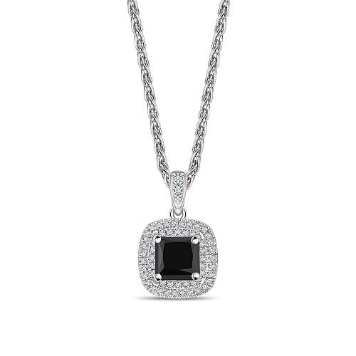 4 Prong Princess Double row dangling Black Diamond Pendant Necklaces