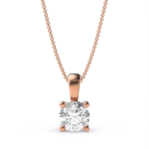 4 Prong Rose Gold solid bale Solitaire Pendant Necklace