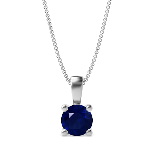 4 Prong Solid bale Blue Sapphire Pendant Necklaces