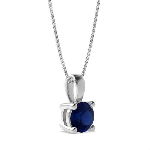 4 Prong Solid bale Blue Sapphire Pendant Necklaces