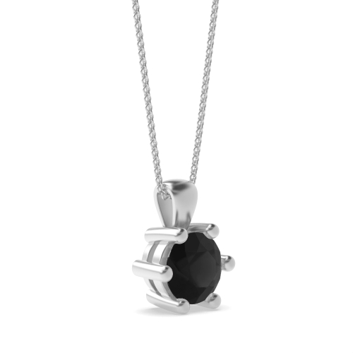 6 Prong Round Open Black Diamond Pendant Necklaces