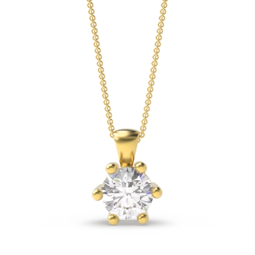 6 Prong Round Yellow Gold Open Pendant Necklaces