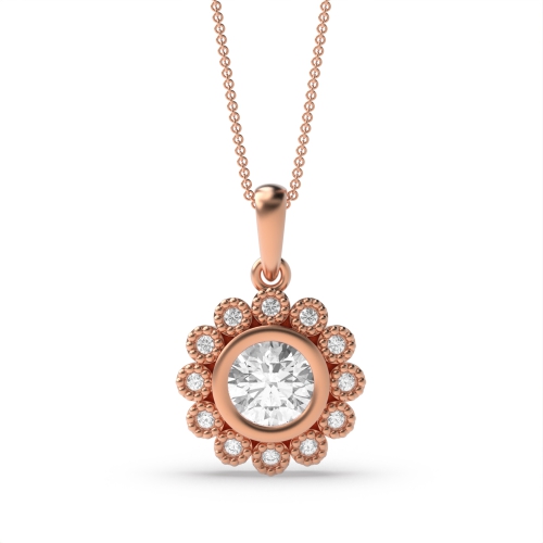 Bezel Setting Round Rose Gold Flower Pendant Necklaces