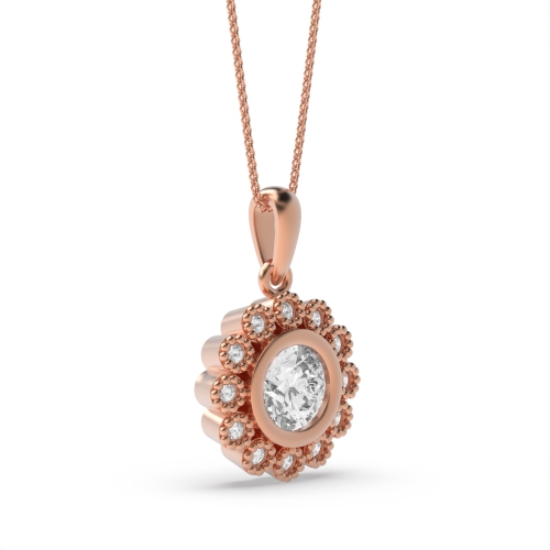 Bezel Setting Round Rose Gold Flower Pendant Necklaces