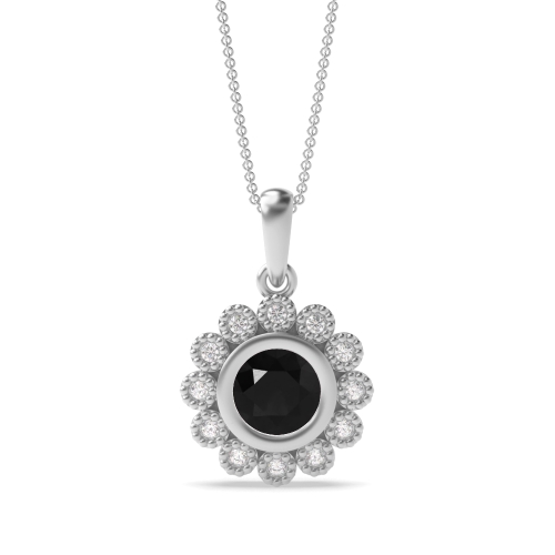 Bezel Setting Round Flower Black Diamond Pendant Necklaces
