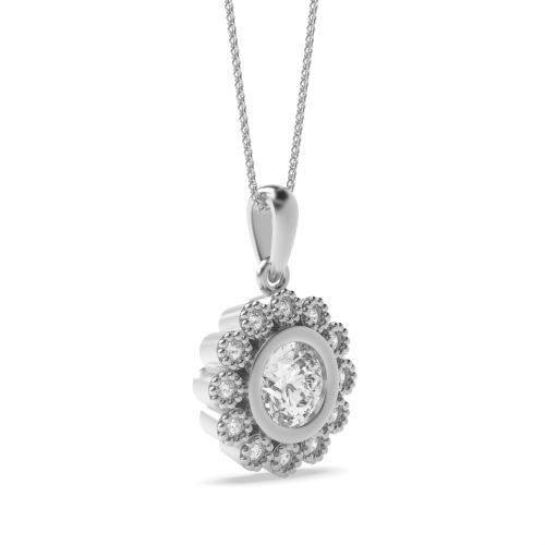 Bezel Setting Round Flower Pendant Necklaces