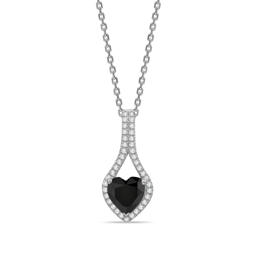 Heart Shape Designer Black Diamond Solitaire Pendants Necklace