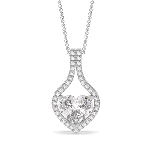 3 Prong Heart Halo Pendant Necklaces