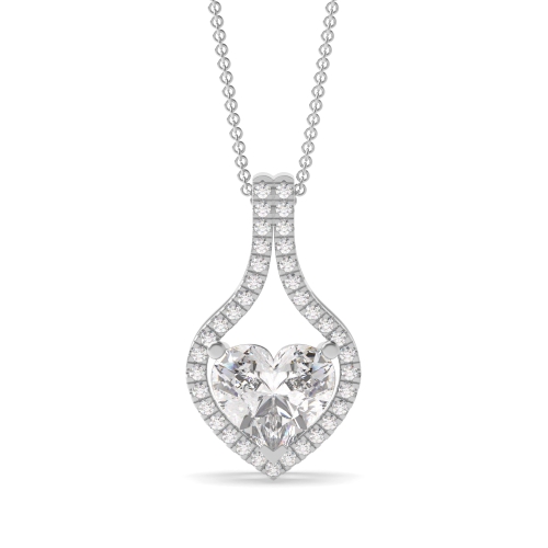 Prong Heart Brilliance Moissanite Halo Pendant Necklaces