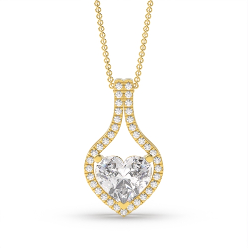 Prong Heart Yellow Gold Brilliance Halo Pendant Necklaces
