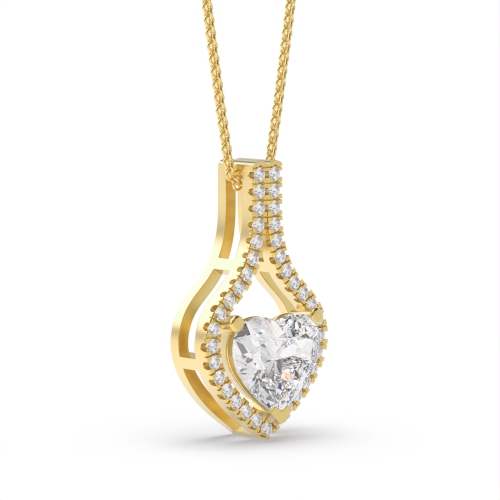 Prong Heart Yellow Gold Brilliance Halo Pendant Necklaces