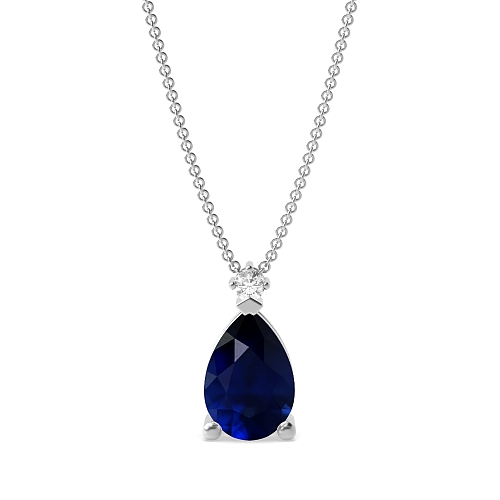 3 Prong Top accented Blue Sapphire Pendant Necklaces