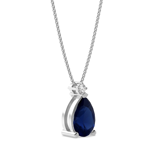 3 Prong Top accented Blue Sapphire Pendant Necklaces