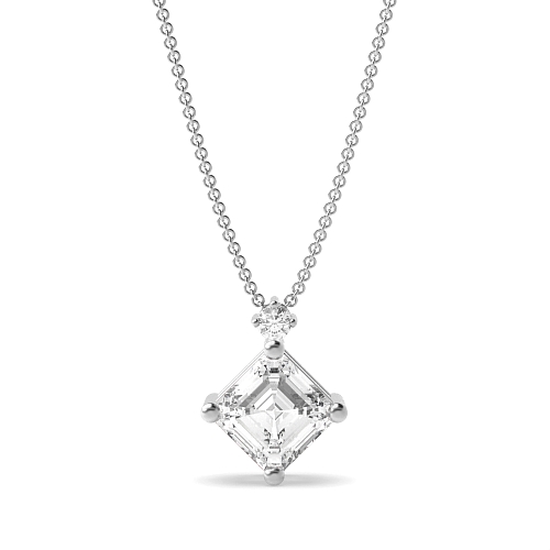 3 Prong Asscher Top accented Solitaire Pendant Necklaces
