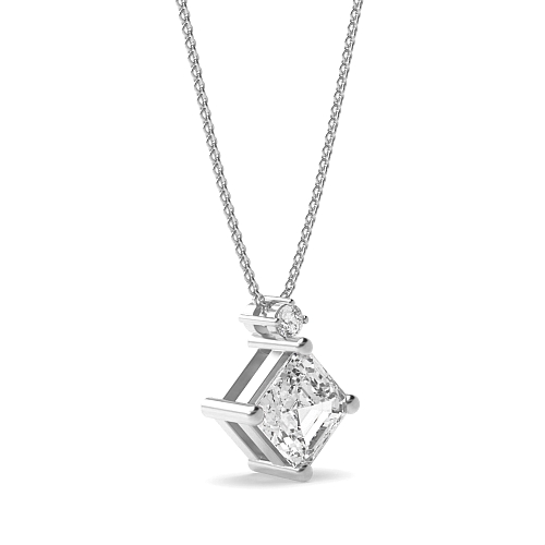 3 Prong Asscher Top accented Solitaire Pendant Necklaces