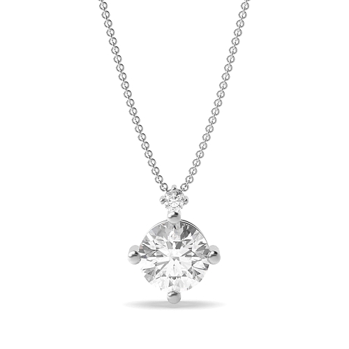 3 Prong White Gold accent stone Solitaire Pendant Necklace