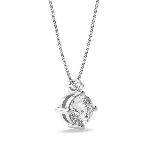 3 Prong Silver accent stone Solitaire Pendant Necklace