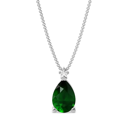 3 Prong Top accented Emerald Pendant Necklaces