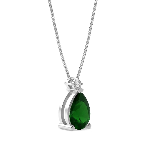 3 Prong Top accented Emerald Pendant Necklaces
