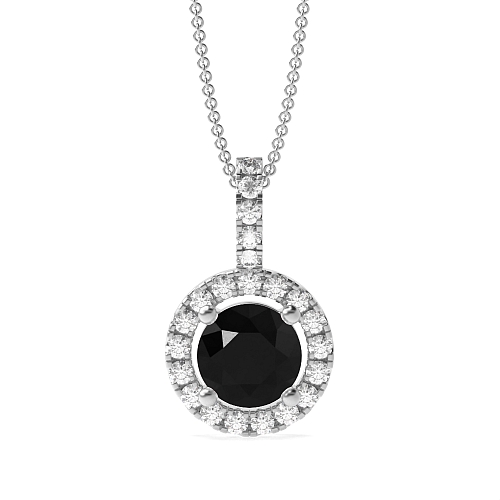 4 Prong Round Orbitstud Black Diamond Pendant Necklaces