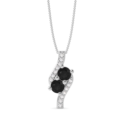 4 Prong Round Two Black Diamond Pendant Necklaces
