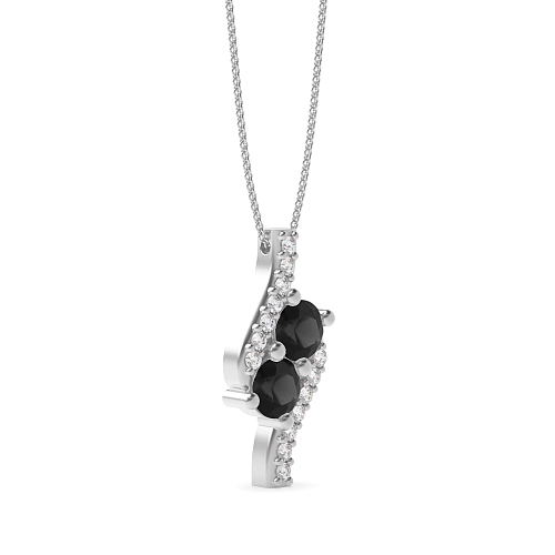 4 Prong Round Two Black Diamond Pendant Necklaces