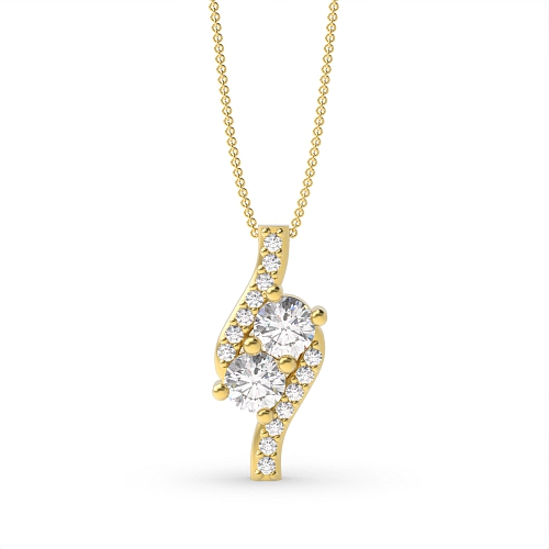 4 Prong Round Yellow Gold Two Pendant Necklaces