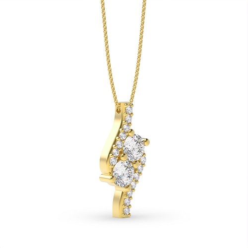 4 Prong Round Yellow Gold Two Pendant Necklaces