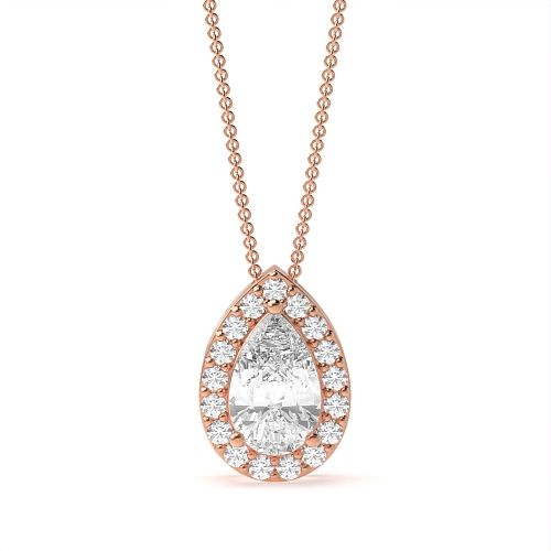 3 Prong Rose Gold elegant Halo Pendant Necklace