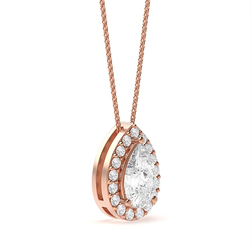 3 Prong Rose Gold elegant Halo Pendant Necklace