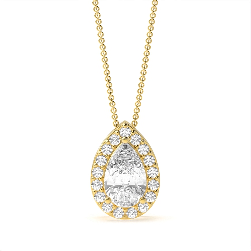 3 Prong Yellow Gold Elegant Halo Pendant Necklaces