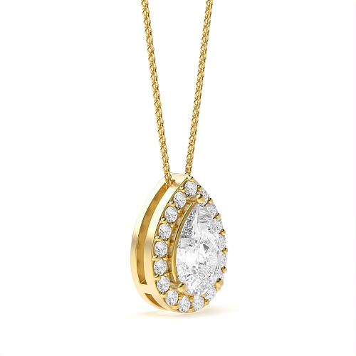 3 Prong Yellow Gold Elegant Halo Pendant Necklaces